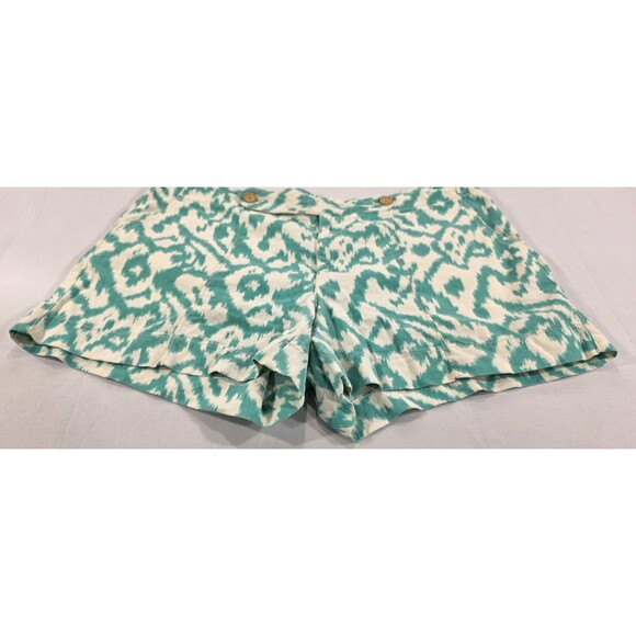 Ann Taylor LOFT Womens Shorts Linen Cotton Pockets Ikat Natural Green Size 12 - Picture 6 of 11